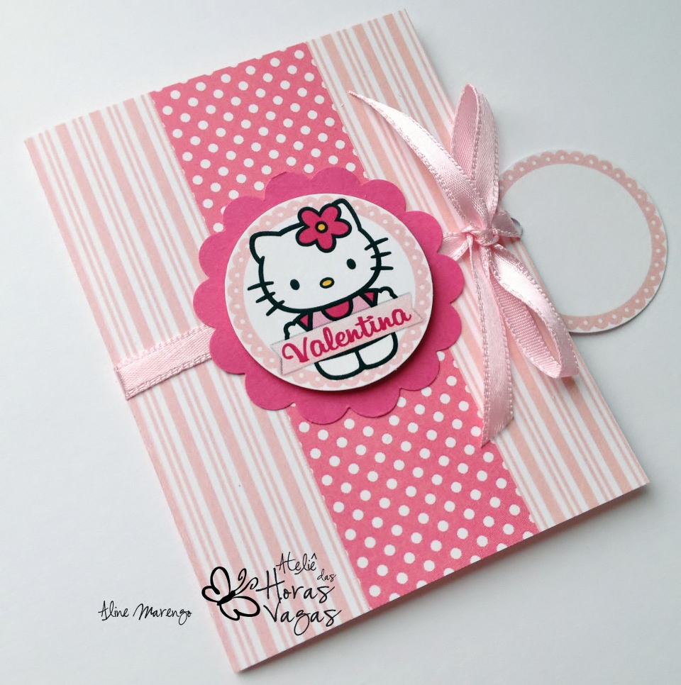 convite artesanal aniversário infantil gatinha hello kit gato menina 1 aninho rosa pink