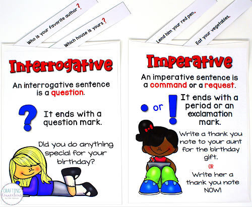 Have your students sort the 27 sentence strips into declarative, interrogative, imperative, and exclamatory envelopes. This FREE lesson can be used with small groups or the entire class. It includes the posters, sentences strips, and more!