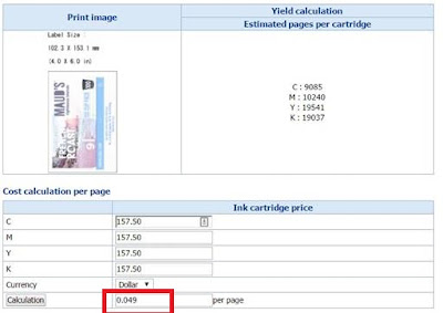 C7500 Ink Cost/Label