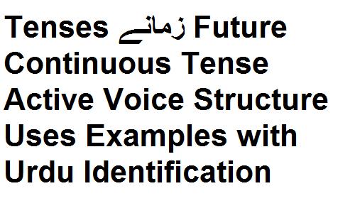 Tenses زمانے Future Continuous Tense Active Voice Structure Uses Examples with Urdu Identification