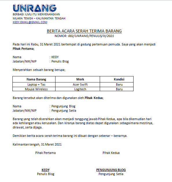 41++ Contoh format surat berita acara serah terima barang terbaru terbaik