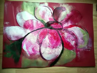 pictura pe panza: floare cu petale albe si rozalii