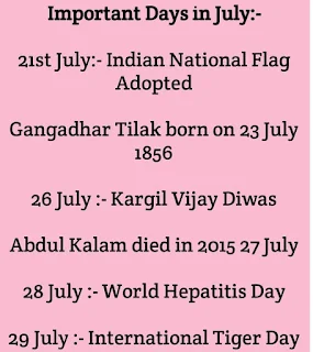 Important days and Events in July Important days and Events in July