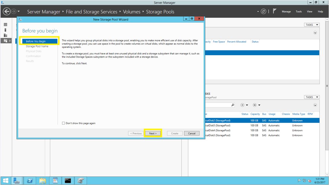 How to create Storage Pool Windows Server 2012 R2