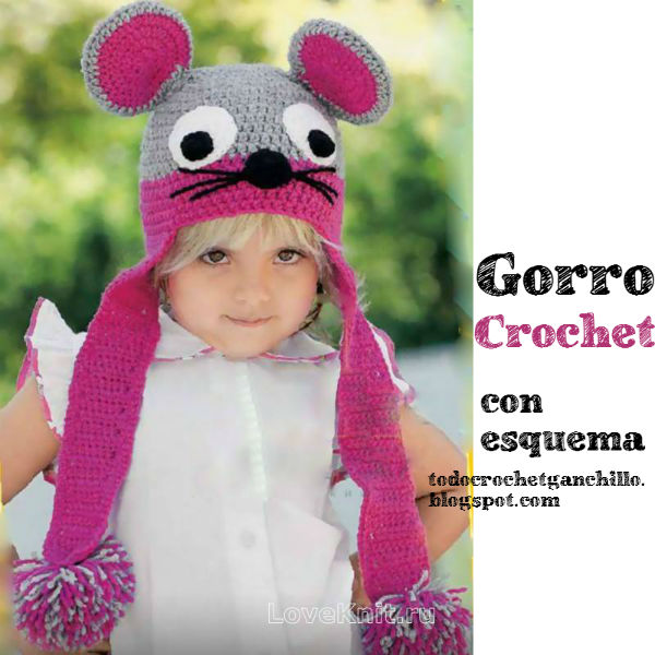 Ocurrencia Puntuación refrigerador Gorro con bufanda para niños con orejas de ratón / moldes y esquemas crochet