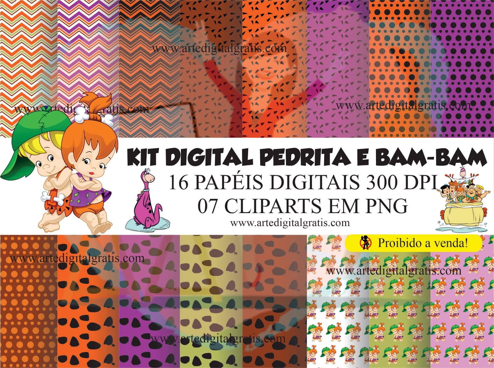 Kit digital flintstones grátis para baixar - Cantinho do blog
