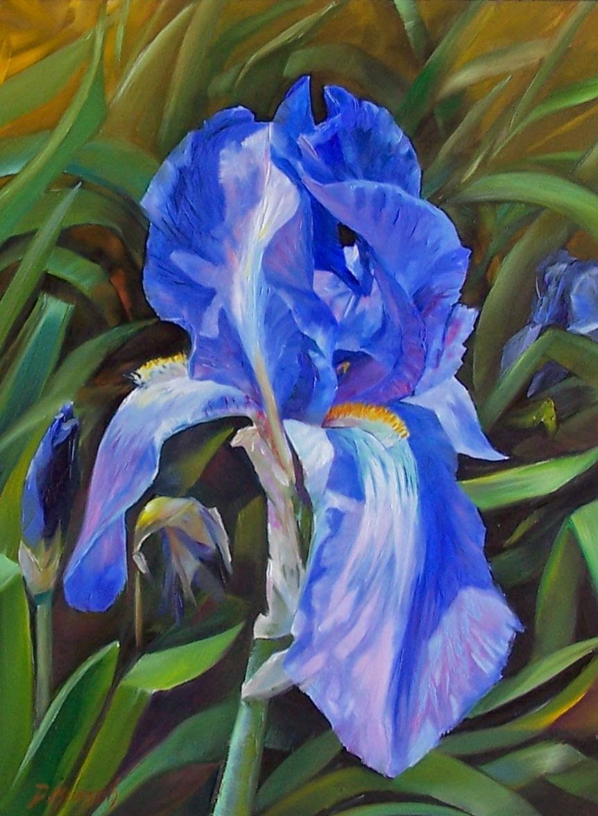 Donna Munsch Fine Art Original Oil Painting Blue Iris