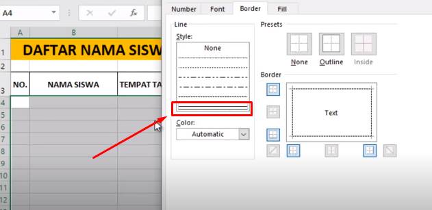 format tabel di excel