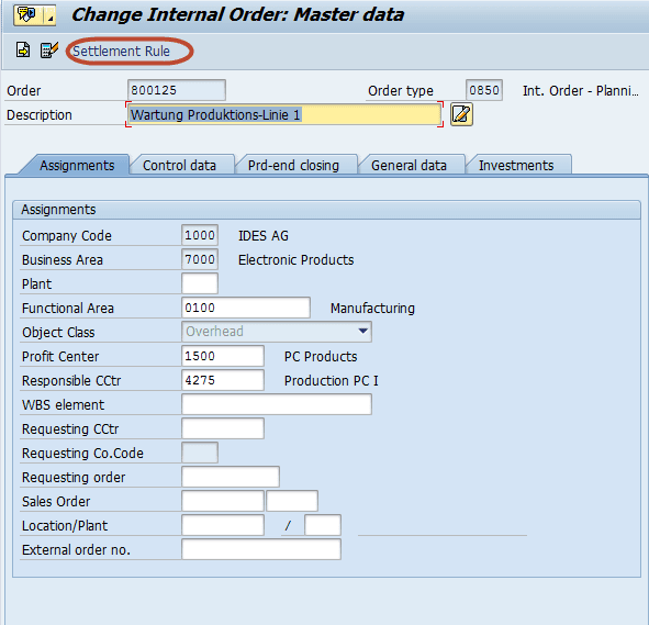 SAP FICO Central Settlement Of Internal Orders To Cost Centers