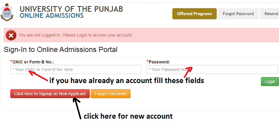 Punjab University Private MA online admission process guide