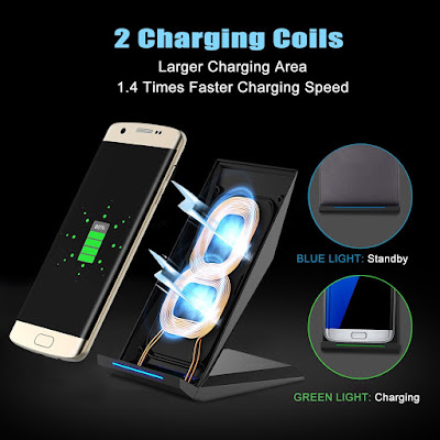 yourdeal dual coil qi wireless fast charging desktop stand for iphone & android smartphones