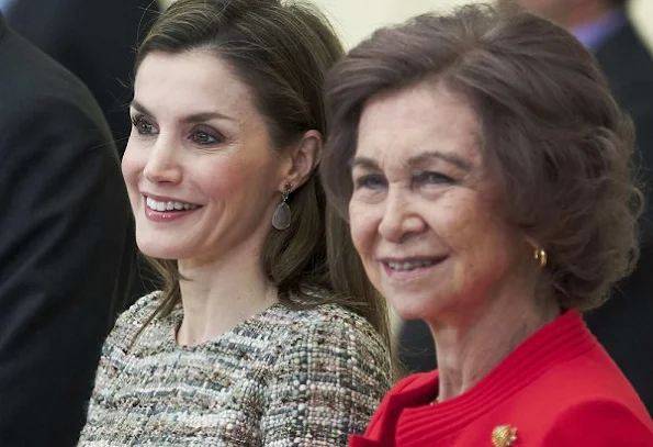 Queen Letizia wore Felipe Varela dress and wore Magrit Shoes in beige, Queen Sofia