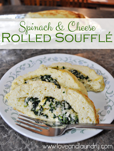 Spinach and Cheese Rolled Soufflé - this would make a delicous holiday breakfast! from www.loveandlaundry.com