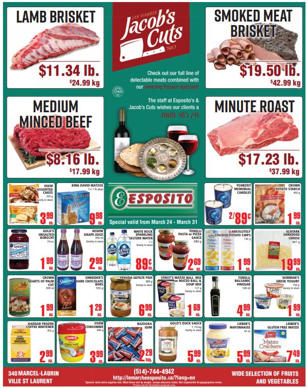 Kosher Montreal Deals Esposito Passover Flyer 2021
