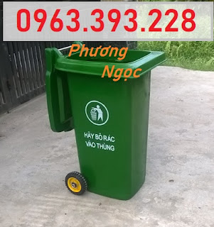 Thùng rác công nghiệp 120L, thùng rác 2 bánh xe nhựa HDPE