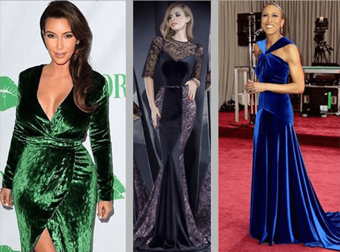 vestido de veludo longo com renda