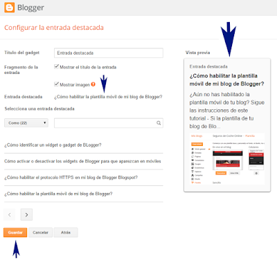 Como agregar un gadget de entrada destacada de Blogger