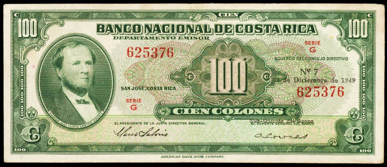 Costa Rica 100 Colones banknote 1949World Banknotes & Coins Pictures