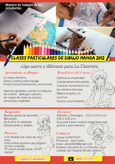 Afiche del curso de dibujo manga en Panama.