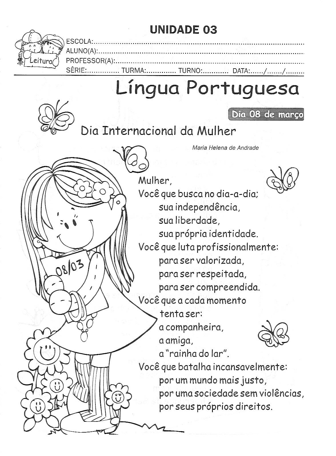 BAUZINHO DA WEB BAÚ DA WEB Texto sobre o dia da mulher com interpretação atividade para imprimir BAUZINHO DA WEB BAÚ DA WEB Texto sobre o dia da mulher com interpretação atividade para imprimir