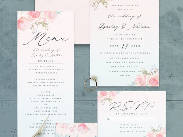 French Garden Floral Wedding Invitation Suite and Free Printables
