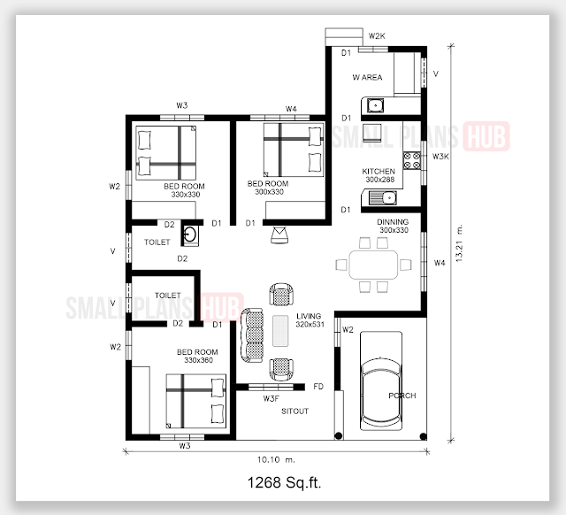 1270 Sq.ft Kerala Style House Plans with Full Plan and Specifications ...