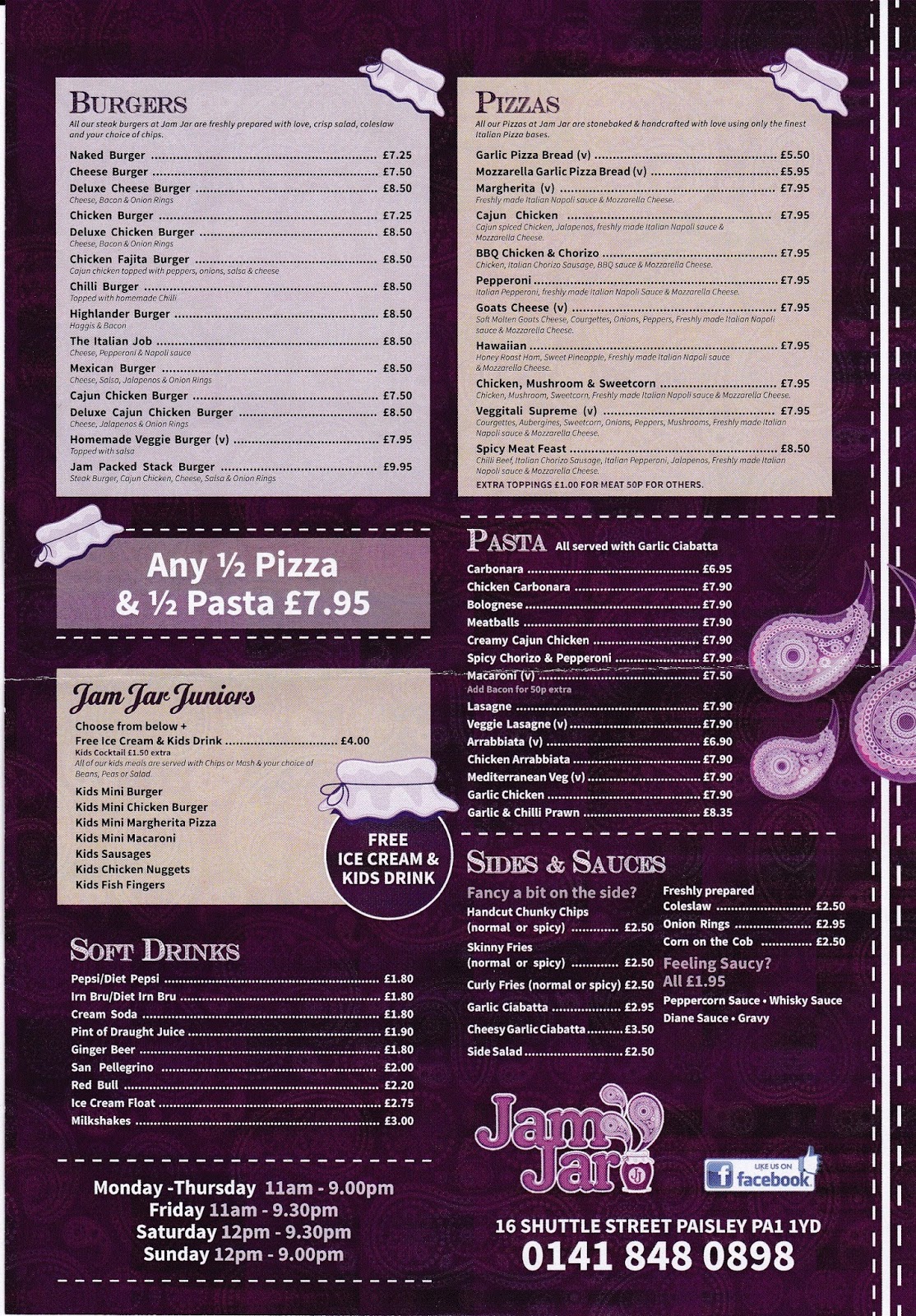 Jam Jar Paisley Jam Jar The Menus & Info!