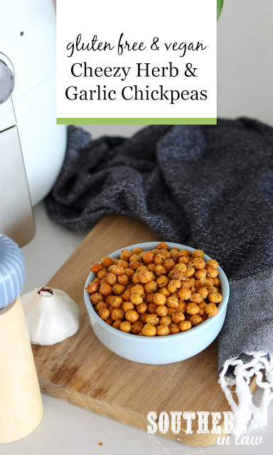 Air Fryer Cheesy Herb and Garlic Roasted Chickpeas Recipe - gluten free and vegan