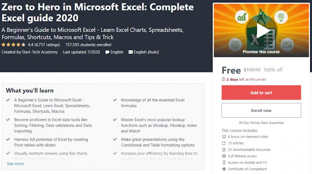 [100% Off] Zero to Hero in Microsoft Excel Complete Excel guide 2020 Worth 199,99$