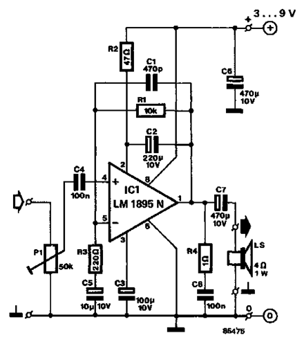 Mini Amplifier with IC LM1895N | Circuits-Projects