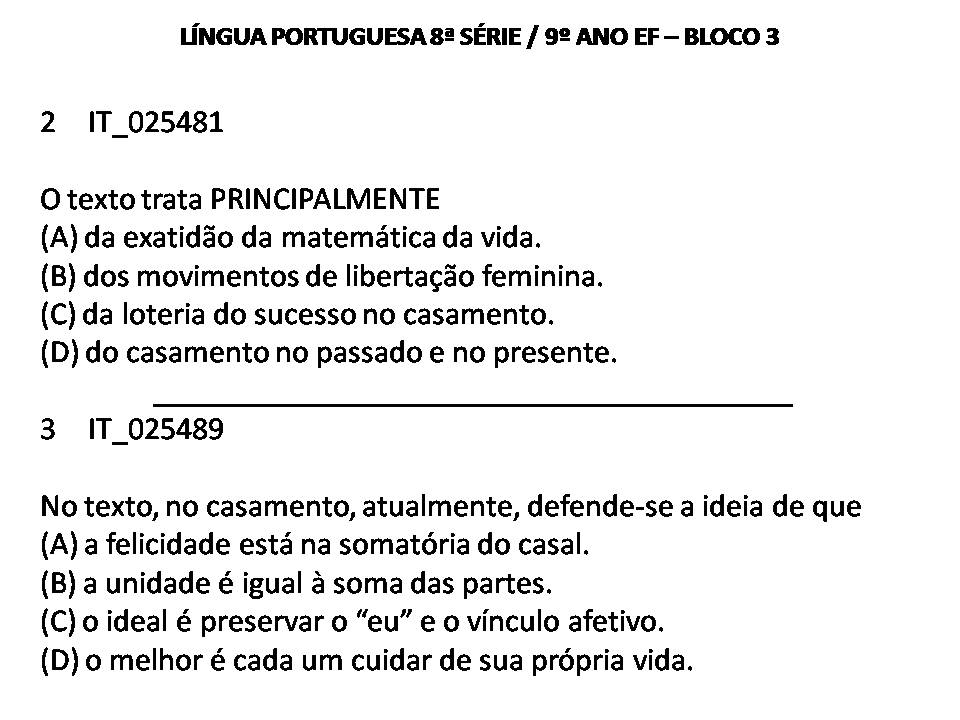 Lingua portuguesa 8 serie 9 ano ef bloco 3 gabarito Prova Brasil Fm 2012