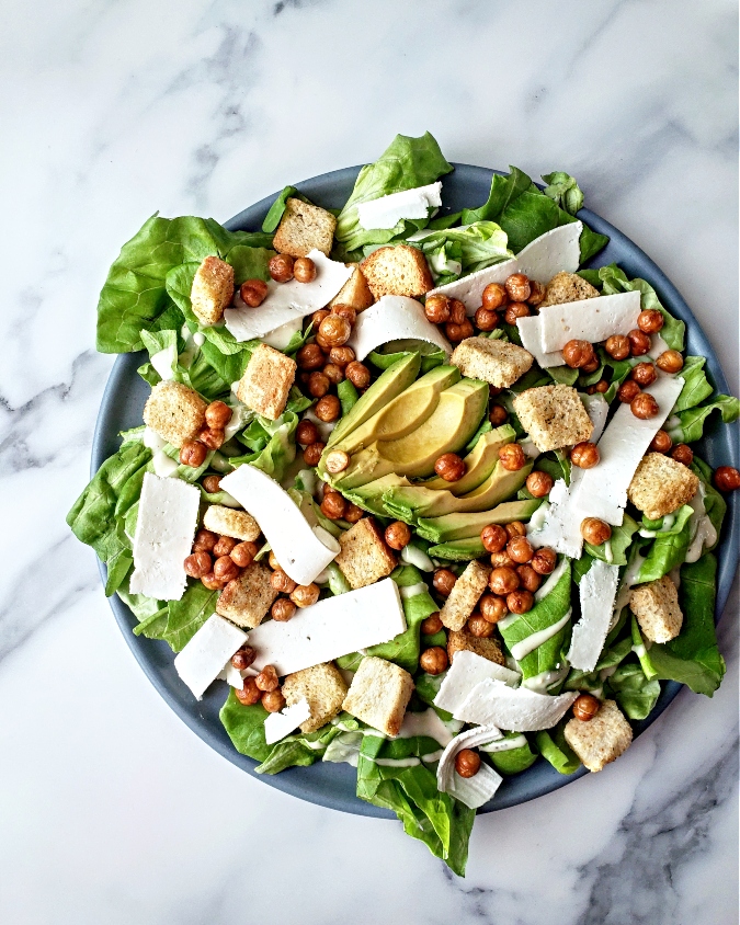 Mango & Tomato Caesar(ish) Salad With Air Fryer Chickpeas