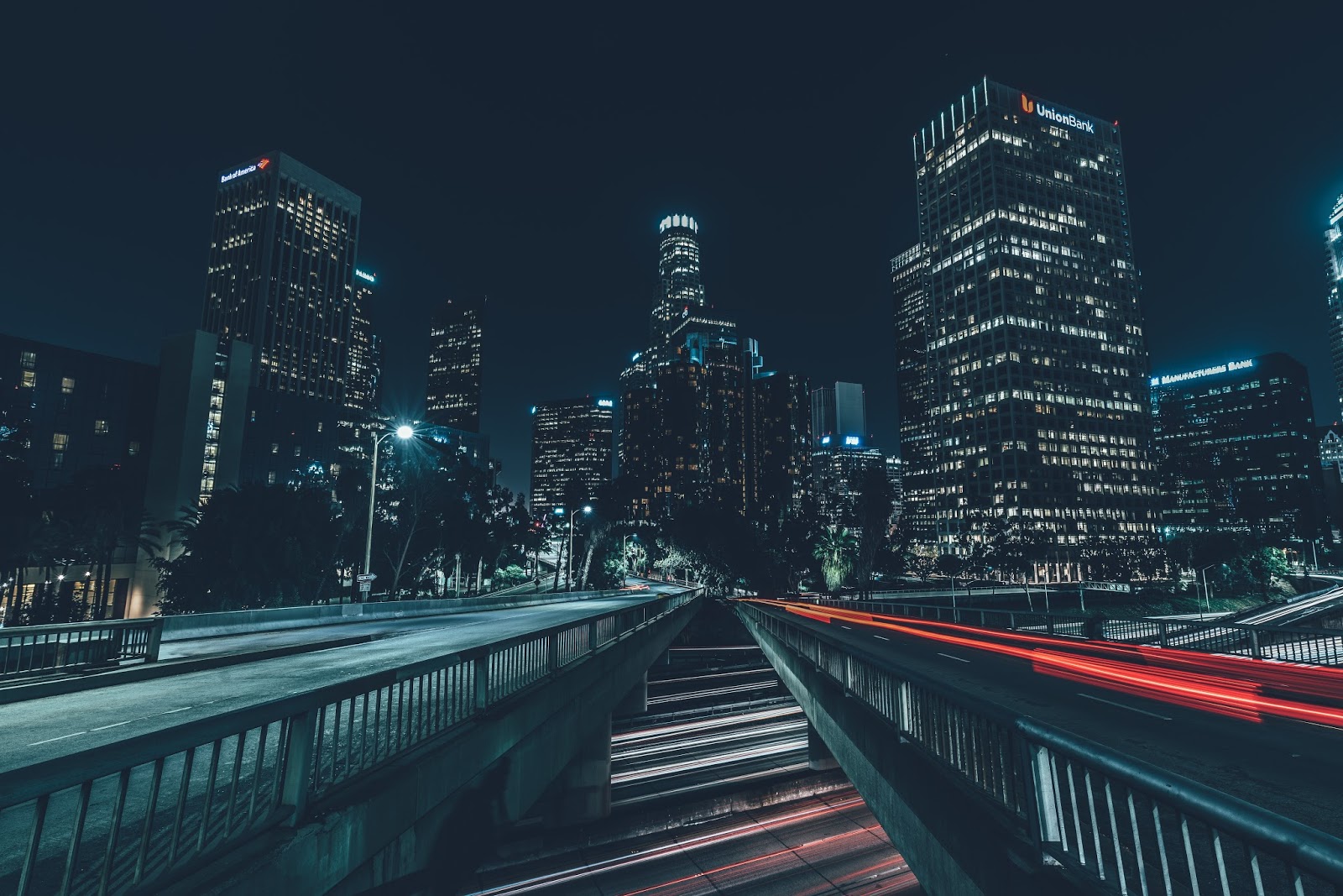 Night City, Buildings, Bridge, Traffic wallpaper