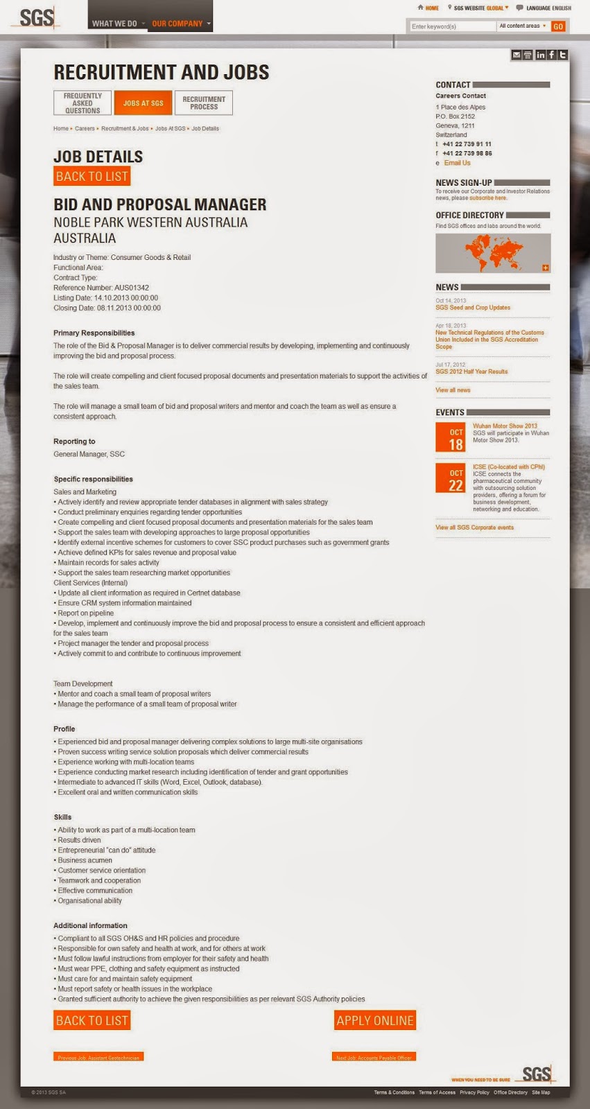 SGS Jobs Noble Park Western Australia 2013 Maneger (Bid) Jobs City