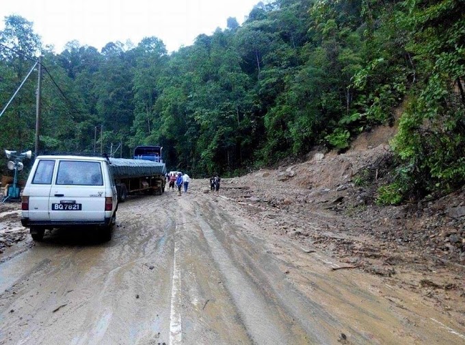 Jalan Tambunan - KK Batu 25 Runtuh Ekoran Hujan Lebat 5/8/2015