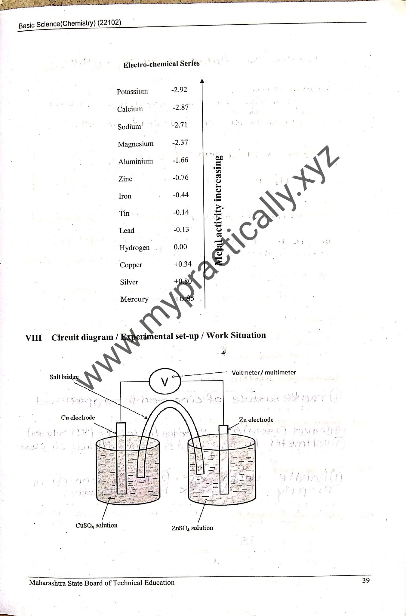 Electrode potential of copper metal Practical Answers Basic Science