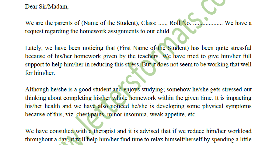 Sample Letter to Teacher from Parents about Child Homework