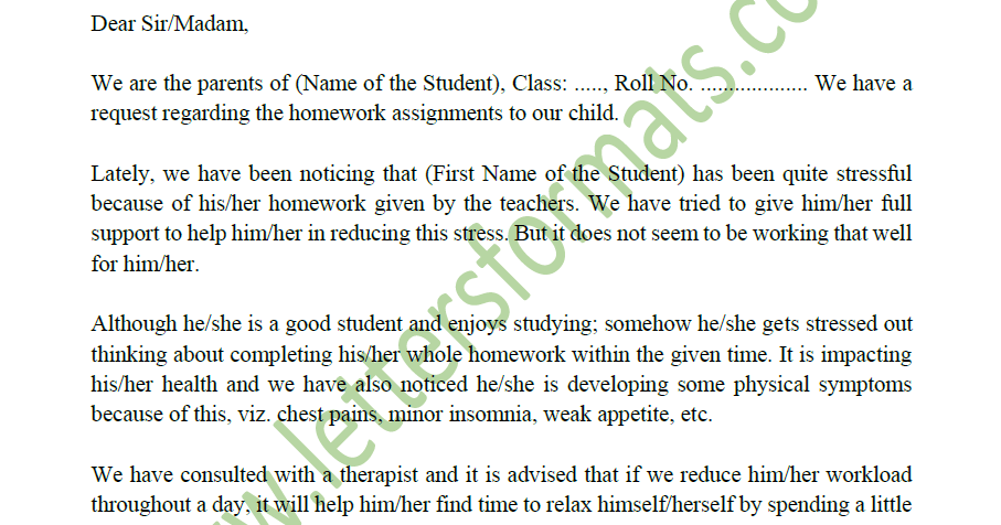 teacher note to parents about homework sample