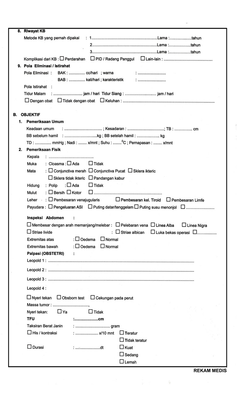 CONTOH FORMAT REKAM MEDIS KEBIDANAN : ASSESMEN KHUSUS 