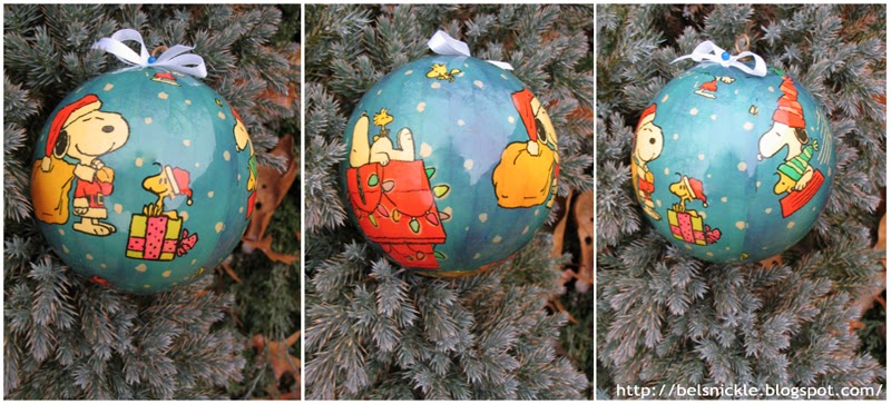 Snoopy bulletin board for a christmas theme :) Recycle Peanuts Gift Wrap Into Tags and Ornaments | Belznickle Blogspot