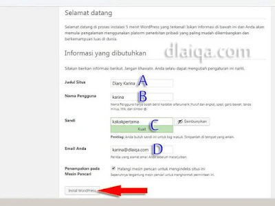 klik Instal WordPress