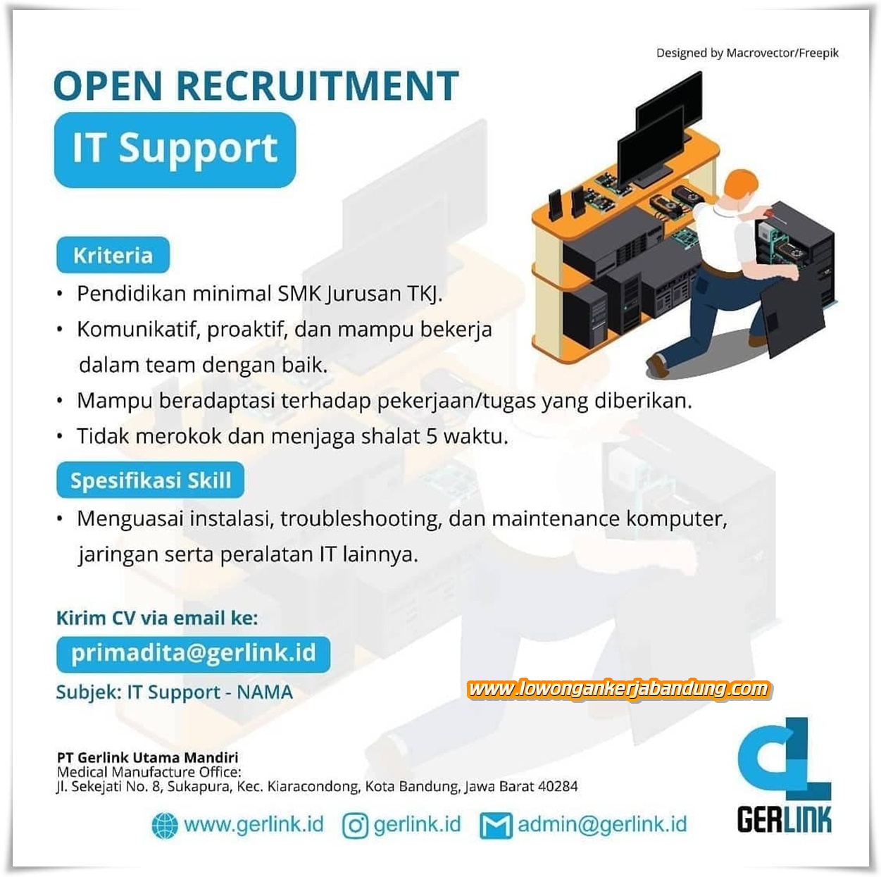 Lowongan Kerja IT Support PT Gerlink Utama Mandiri