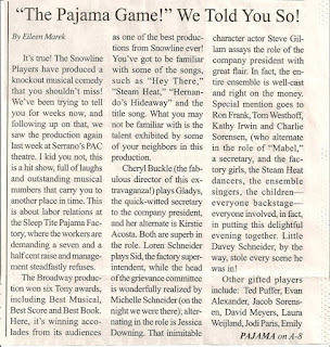 Theodor Puffer is mentioned in a review of the stage play "The Pajama Game" in Victorville.