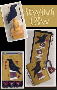 Sewing Crow 4 Wool Applique Patterns in 1.  Rotary Case, Crow Pincushion, Sewing Case & Wallhanging