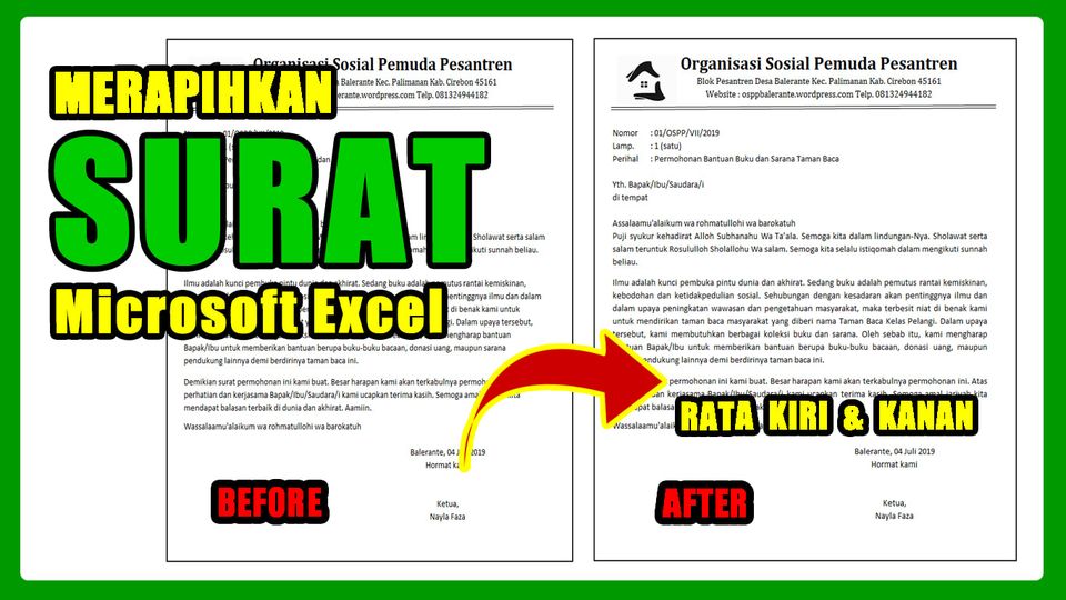 rata kanan pada excel