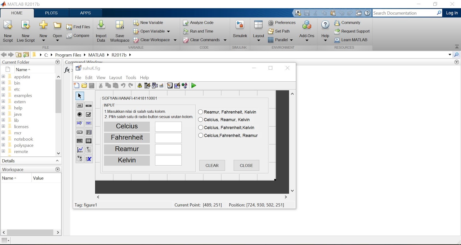 Konversi Suhu Matlab Menggunakan radio button
