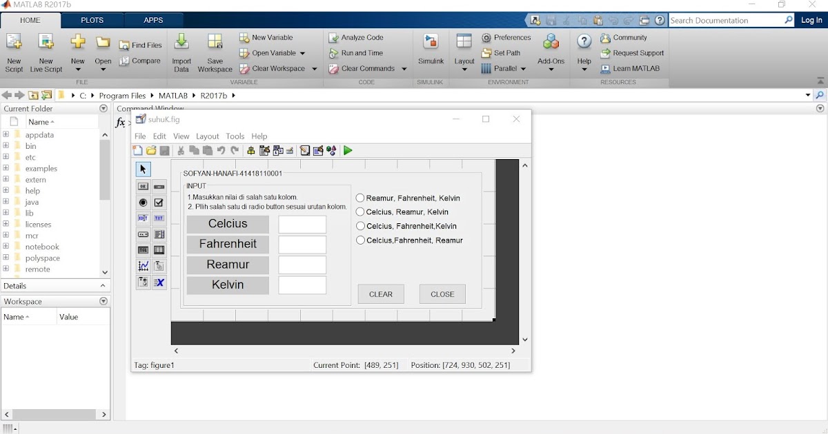 Konversi Suhu Matlab Menggunakan radio button