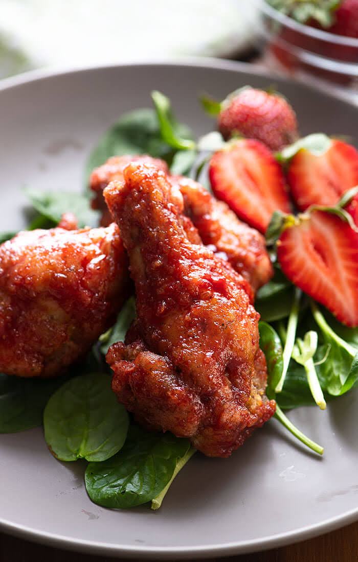 Sticky Strawberry Fried Chicken Wings Lisa's Lemony Kitchen