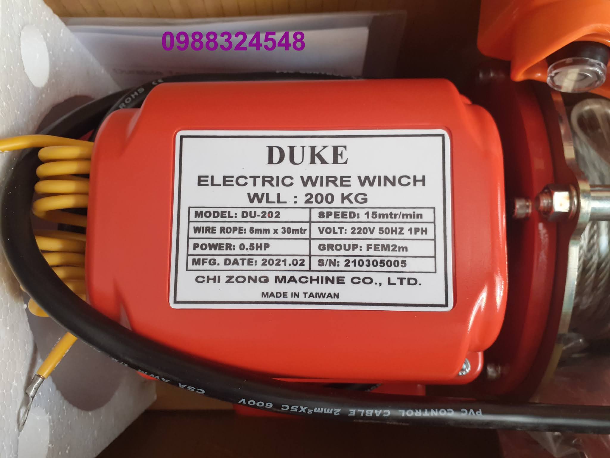 Tời cáp điện 200kg Duke DU-202 / DU-202 Duke Electric Wire Rope Winch