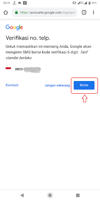 Verifikasi nomor telepon daftar Google